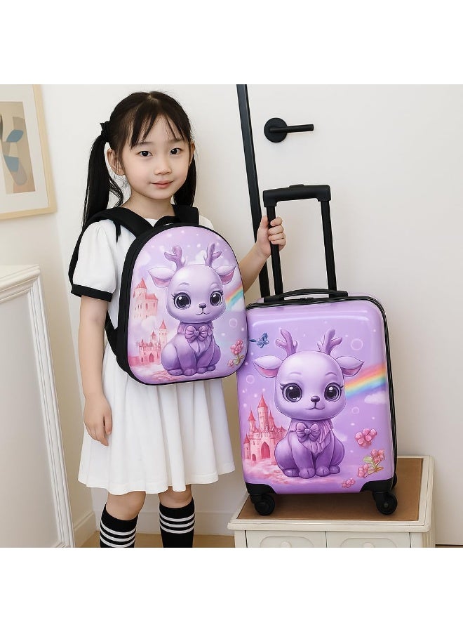 Jorunb Kids Luggage Set With Wheels, Cartoon Kids Backpack Travel Rolling Suitcase Set, Travel Luggage Set for Girls Boys(Purple) - Image 5
