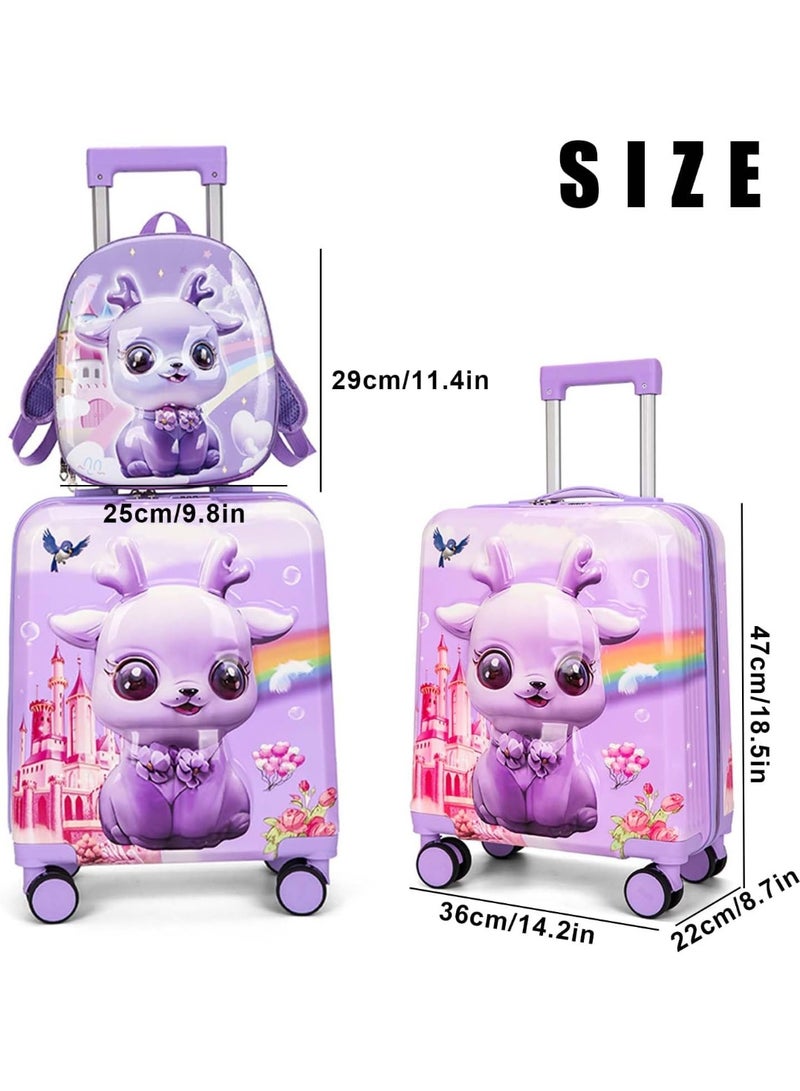 Jorunb Kids Luggage Set With Wheels, Cartoon Kids Backpack Travel Rolling Suitcase Set, Travel Luggage Set for Girls Boys(Purple) - Image 2