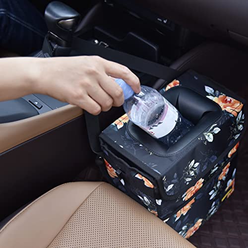 SIBOFUEGO Cute Car Trash Can with Lid – Multipurpose Collapsible Trash Bin for Car, Leak-Proof Organizer, Waterproof Garbage Can with Storage Pockets & Adjustable Straps, 2 Gallons (Flower) - Image 2