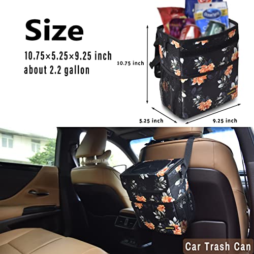 SIBOFUEGO Cute Car Trash Can with Lid – Multipurpose Collapsible Trash Bin for Car, Leak-Proof Organizer, Waterproof Garbage Can with Storage Pockets & Adjustable Straps, 2 Gallons (Flower) - Image 3