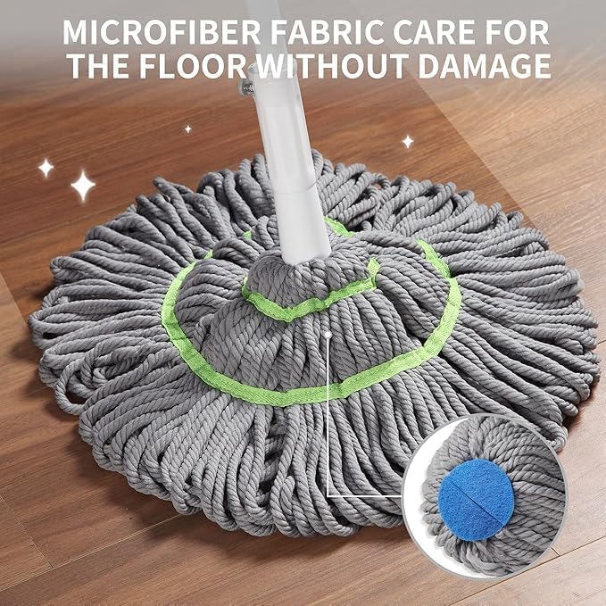 VIPREKHO Self Wringing Squeeze Twist Mop Microfiber Twisting Mop Extendable Stainless Steel Handle ReusableHome Office Shop Factory Hospital Cleaning Mop - Image 5