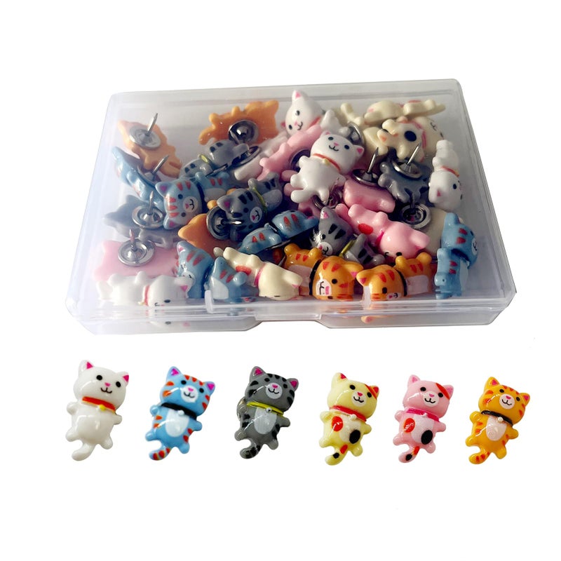 Supfoxer Cat Push Pins for Bulletin Board,Cat Office Supplies Decorative Cute Thumb Tacks for Cork Board Hanging Posters Photos Maps ï¼ˆ30pcsï¼‰ - Image 1