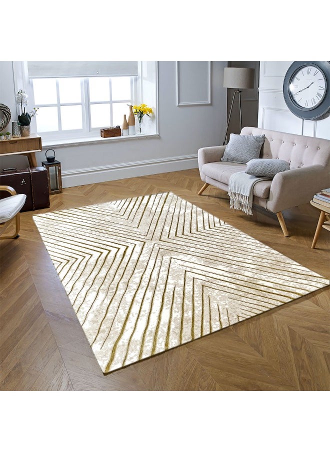 HANDPICKED FURNITURE Handpicked Furniture Geometric Gold Rug, Ultra Soft Area Carpets For Bed Room, Living Room, And Dining Room, Antislip Floor Carpets, Easy To Clean, Made In Turkey, Rectangle  - Image 1