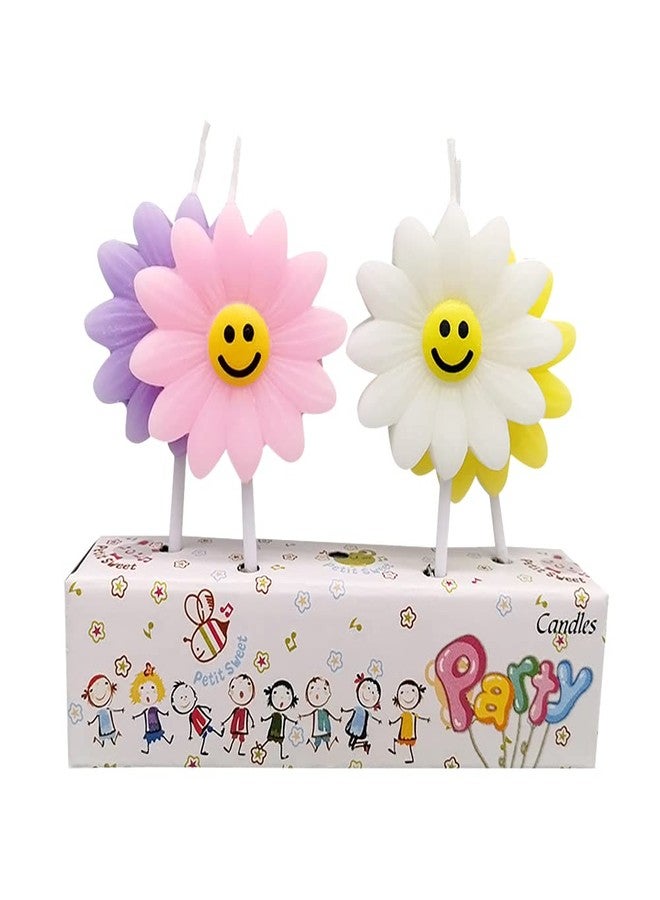 Aprildecember 4Pcs/Set Daisy Birthday Candles, Cute Sunflowers Candles, Children's Birthday Candles, Birthday Cake Decorations - White, Purple, Pink, Yellow - Image 1