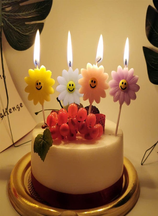 Aprildecember 4Pcs/Set Daisy Birthday Candles, Cute Sunflowers Candles, Children's Birthday Candles, Birthday Cake Decorations - White, Purple, Pink, Yellow - Image 4