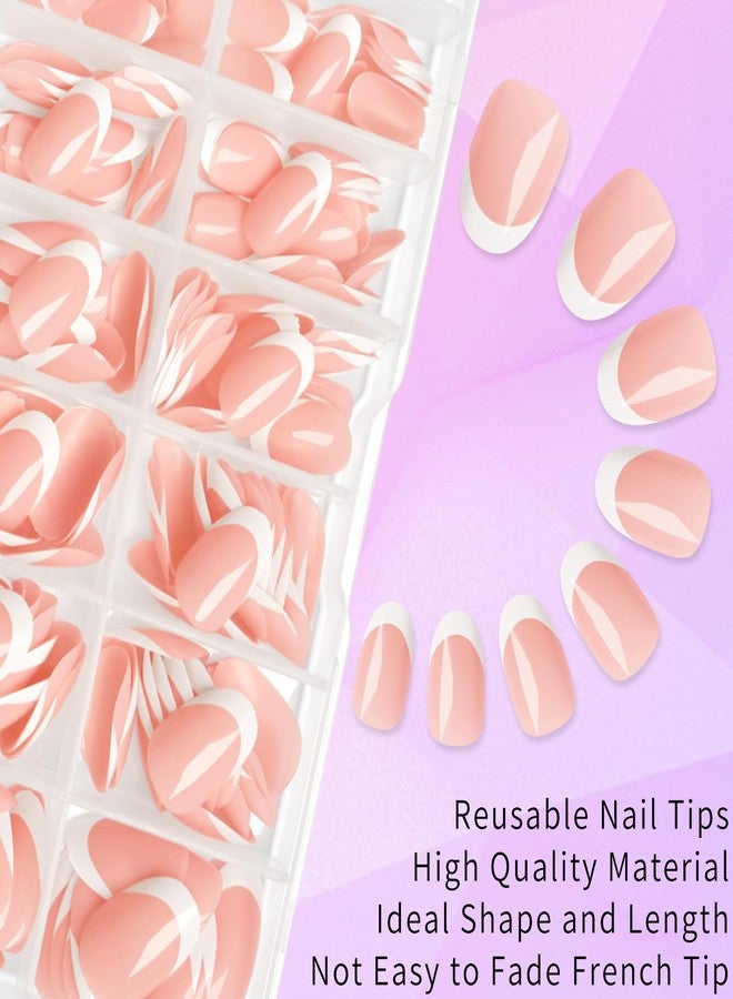 Lifextol 216PC White French Tip Press on Nails Short Fake Nails Press ons with 10*Adhesive Tabs, Pink Oval Acrylic Nails Press on Nails French Tip Nails False Artificial Fingernails Stick on Nails - Image 4
