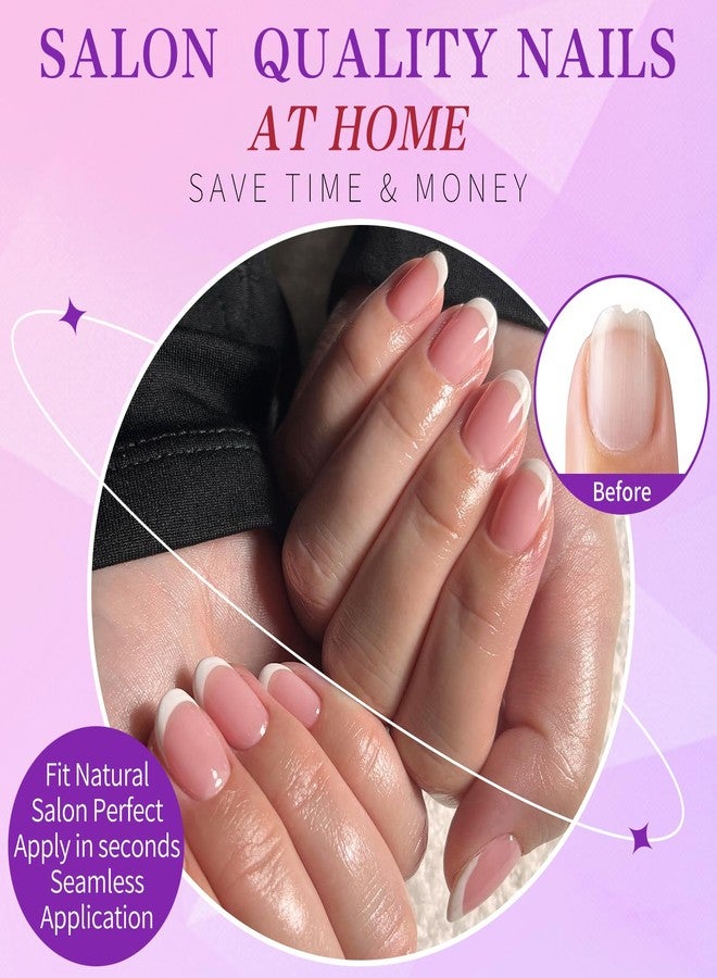 Lifextol 216PC White French Tip Press on Nails Short Fake Nails Press ons with 10*Adhesive Tabs, Pink Oval Acrylic Nails Press on Nails French Tip Nails False Artificial Fingernails Stick on Nails - Image 3