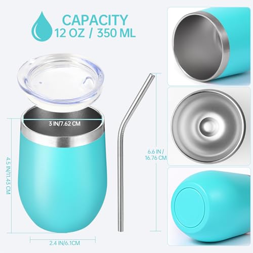 Volhoply 12oz Stainless Steel Wine Tumbler with Lid and StrawDouble Wall Vacuum Insulated Stemless Wine GlassesReusable Travel Coffee Mug for Cold DrinksSmall Tumblers Gifts for WomenGreen1 Set - Image 3