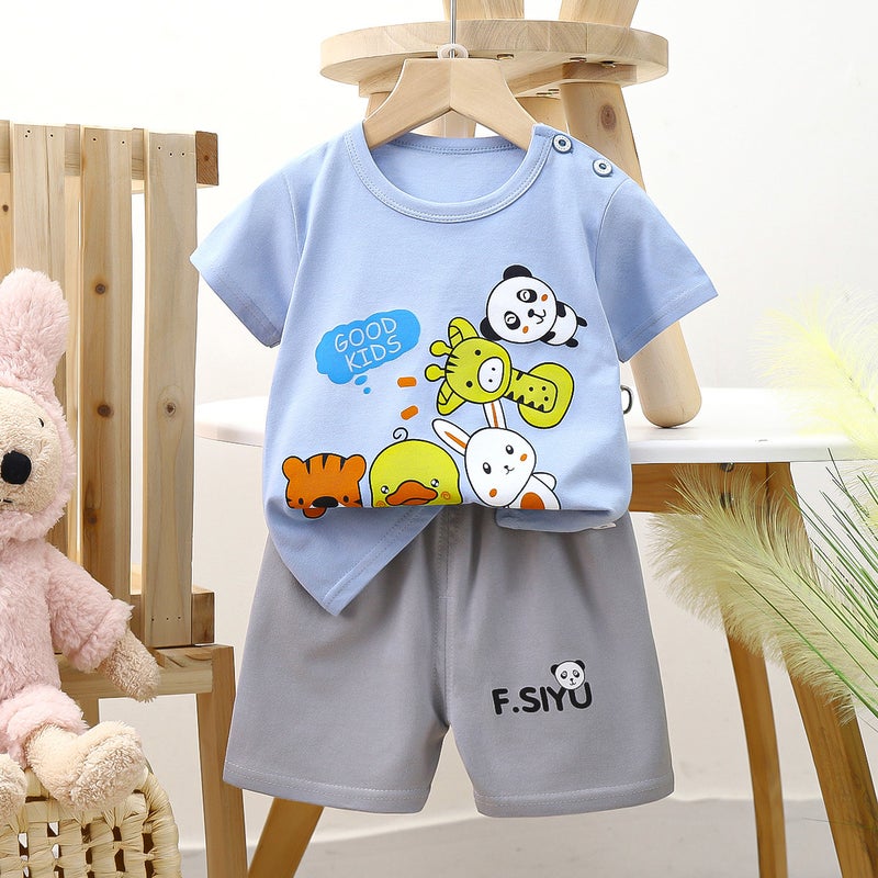 Kids Cotton Short Sleeve Home Set The Blue Animal 