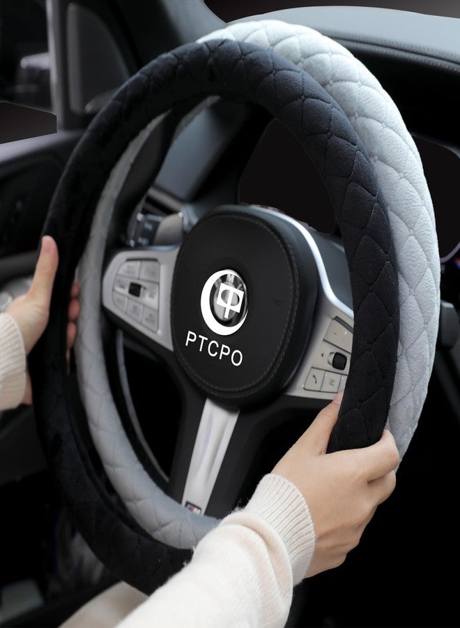 PTCPO Soft Car Steering Wheel Cover for Sedan, SUV, Warm Luxury Velvet, Odorless, Universal, Anti Slip, Summer Winter, Black, Standard Size[14" 1/2-15"](37-38cm) - Image 1