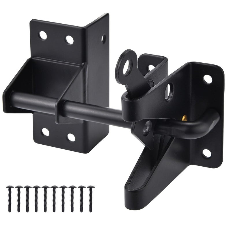Heavy Duty Automatic Gate Latch for Wooden FencesSelf Locking Metal Gates for Vinyl Fence Outswinging Pool Gate Door Latches Black