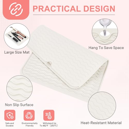 Suafrnut Oversize Silicone Heat Resistant Mat, Portable Travel Mat Cover for Curling Irons, Flat Irons, Hair Straightener and Hot Hair Styling Tools(14.2" x 11") - Image 4