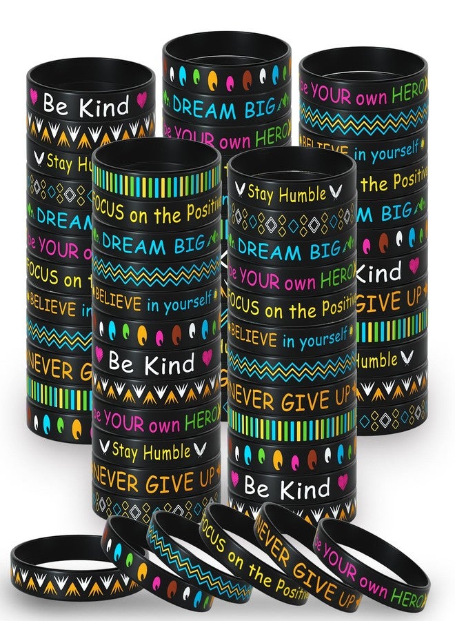 Morcheiong 120 Pieces Motivational Rubber Bracelets Wristbands Black Inspirational Quote Silicone Bands Unisex Style- 12 Designs - Image 1