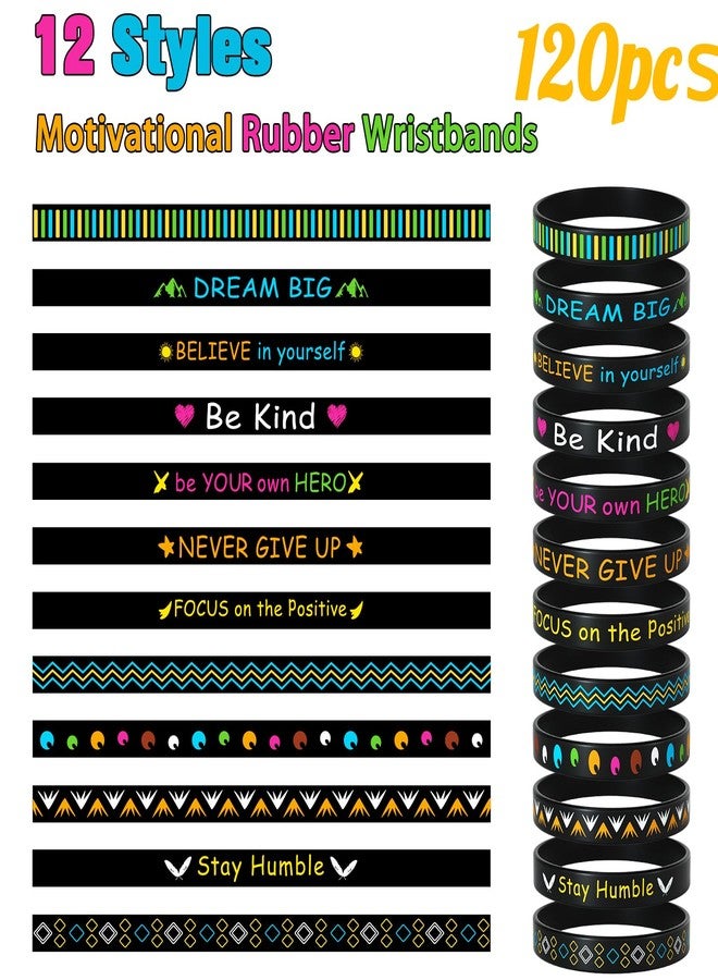 Morcheiong 120 Pieces Motivational Rubber Bracelets Wristbands Black Inspirational Quote Silicone Bands Unisex Style- 12 Designs - Image 2