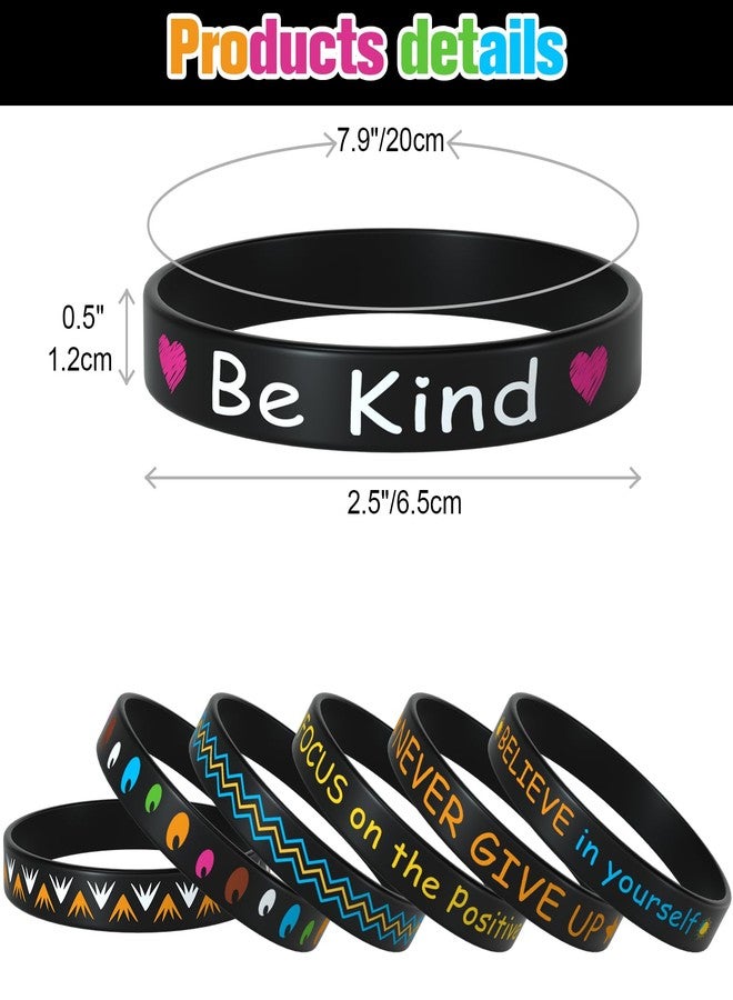 Morcheiong 120 Pieces Motivational Rubber Bracelets Wristbands Black Inspirational Quote Silicone Bands Unisex Style- 12 Designs - Image 3