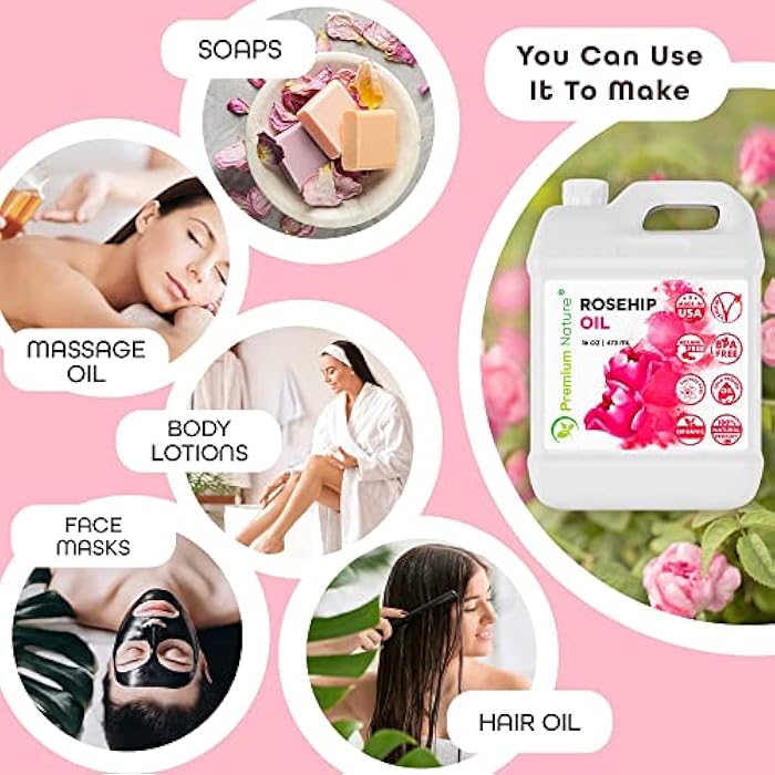 Premium Nature Rosehip Oil for Skin Face Body Hair Nails 16oz Cold Pressed Unrefined Rose Hip Seed Oils Moisturizing Facial Oils Bulk Aceite Rosa Mosqueta Puro 100 Organico Rose Oil For Face Oil For Dry Skin - Image 5