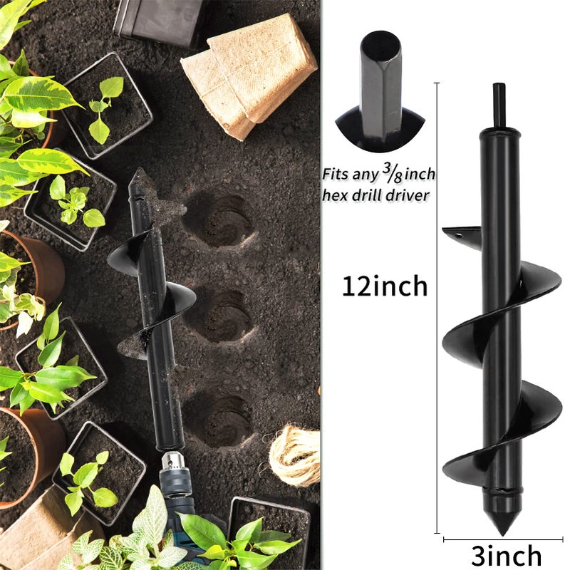 TCBWFY 4 Pack Garden Auger Spiral Drill Bits - 1.6"x9", 1.6"x16.5", 3"x16.5", 3"x12" - Heavy Duty Steel - Corrosion Resistant - Perfect for Post Holes, Earth & Lawn Augering,Planting Bulbs&Trees - Image 2