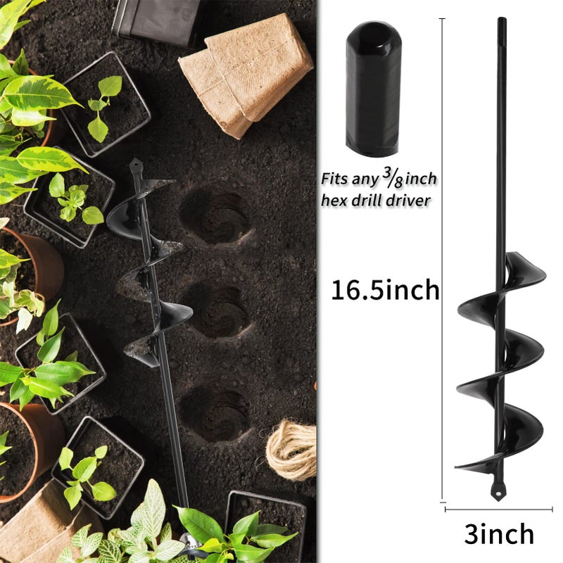 TCBWFY 4 Pack Garden Auger Spiral Drill Bits - 1.6"x9", 1.6"x16.5", 3"x16.5", 3"x12" - Heavy Duty Steel - Corrosion Resistant - Perfect for Post Holes, Earth & Lawn Augering,Planting Bulbs&Trees - Image 3