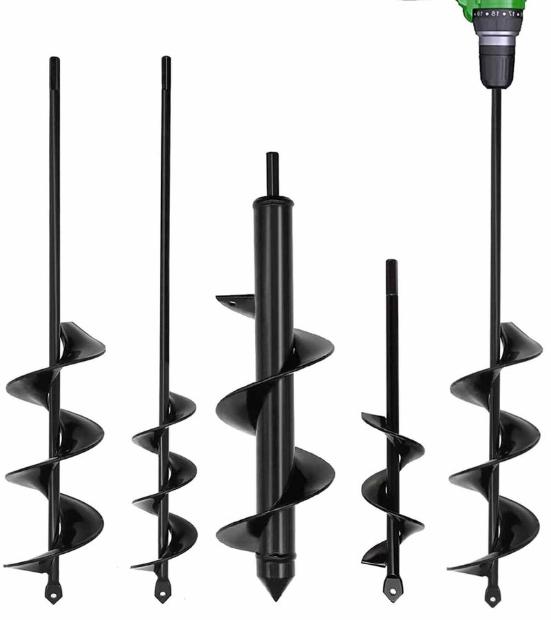 TCBWFY 4 Pack Garden Auger Spiral Drill Bits - 1.6"x9", 1.6"x16.5", 3"x16.5", 3"x12" - Heavy Duty Steel - Corrosion Resistant - Perfect for Post Holes, Earth & Lawn Augering,Planting Bulbs&Trees - Image 1