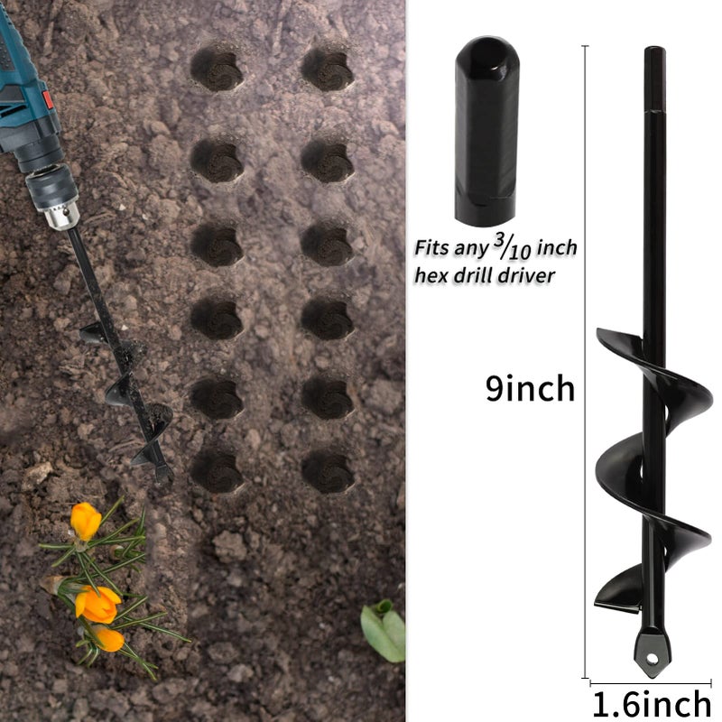 TCBWFY 4 Pack Garden Auger Spiral Drill Bits - 1.6"x9", 1.6"x16.5", 3"x16.5", 3"x12" - Heavy Duty Steel - Corrosion Resistant - Perfect for Post Holes, Earth & Lawn Augering,Planting Bulbs&Trees - Image 5