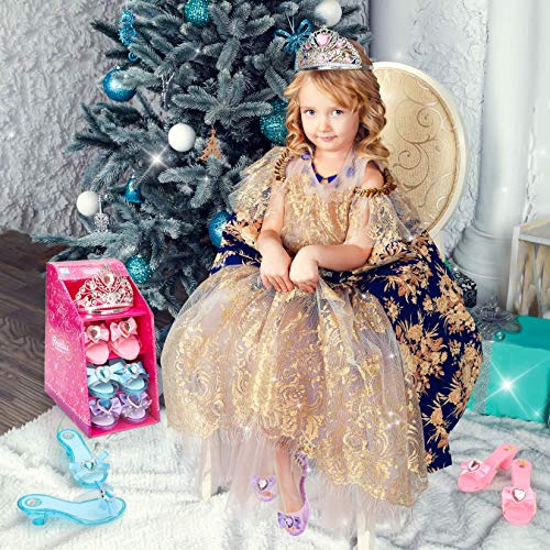 Mastom Girls Play Set! Princess Dress Up Shoes and Tiara (3 Pairs of Shoes + 1 Tiara) Role Play Collection Fashion Princess Shoe for Little Girls - Image 4