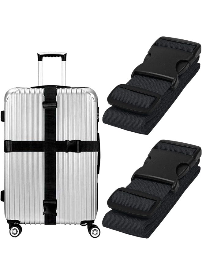 Premify 2 Pieces Luggage Straps | Heavy Duty Suitcase Cross Luggage Strap With Buckle | Wide Adjustable Packing Belt For Travel Accessories Bag | Black  - Image 1