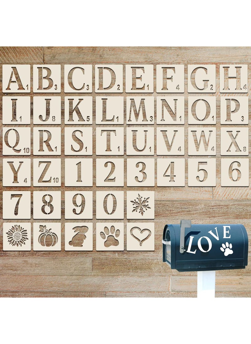 Prasacco Prasacco 42 Pieces Alphabet and Numbers Stencils, 2 INCH Reusable Plastic Letter Numbers Templates Drawing Art Craft Stencil for Painting on Wood Wall Fabric Rock Chalkboard Signage DIY  - Image 1