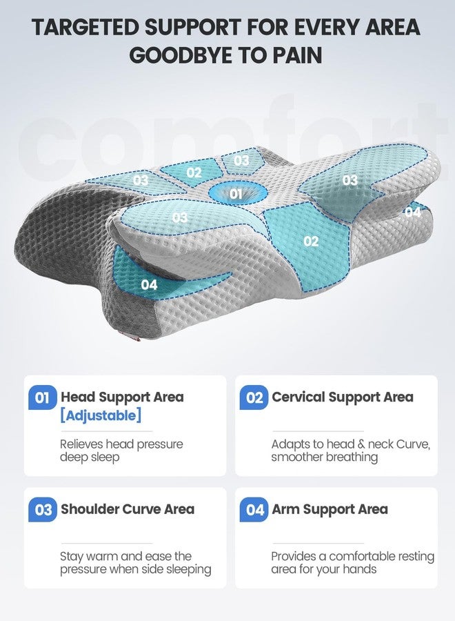 Vaydeer Cervical Neck Pillow, Ergonomic Pillow Adjustable Memory Foam Pillow [Breathable Pillowcase] [Ergonomic Orthopedic Design] [Odorless] Ideal for Side, Back, and Stomach Sleepers White & Gray - Image 5