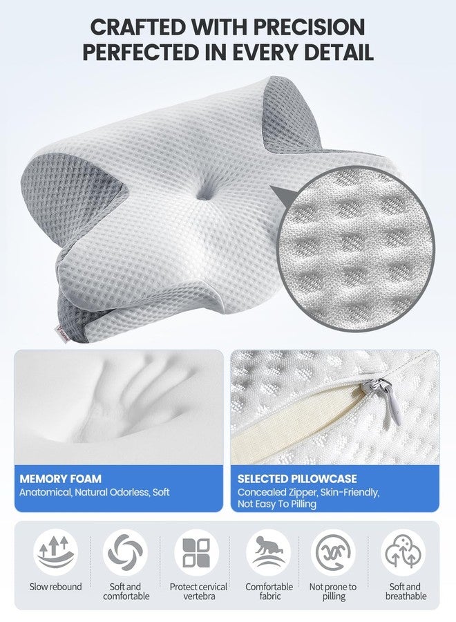 Vaydeer Cervical Neck Pillow, Ergonomic Pillow Adjustable Memory Foam Pillow [Breathable Pillowcase] [Ergonomic Orthopedic Design] [Odorless] Ideal for Side, Back, and Stomach Sleepers White & Gray - Image 4