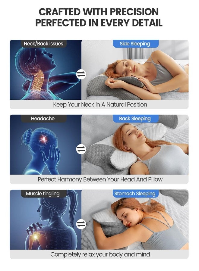 Vaydeer Cervical Neck Pillow, Ergonomic Pillow Adjustable Memory Foam Pillow [Breathable Pillowcase] [Ergonomic Orthopedic Design] [Odorless] Ideal for Side, Back, and Stomach Sleepers White & Gray - Image 3