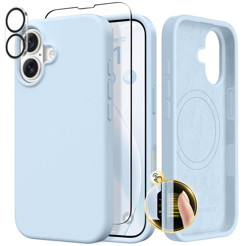 GONEZ Magnetic for iPhone 17 Case, Compatible with MagSafe, [Screen Protector + Camera Lens Protector], Liquid Silicone Anti-Scratch Shockproof Protective Phone Case 6.3 inch, Blue - Image 1