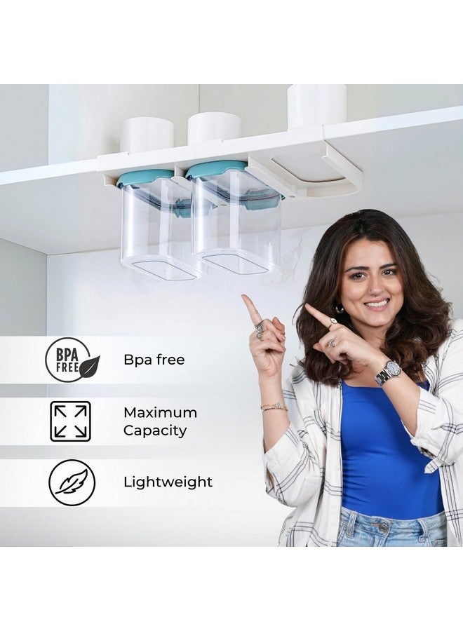 Home Essentials HomeEssentials Hanging Storage Containers for Kitchen - Drawer Base Airtight Plastic Containers for Pulses Storage/Space Saving Under Shelf Design, 900ml (1 Set of 3 Pcs), Transparent - Image 2