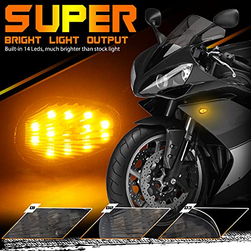 QUASCO Flush Mount Motorcycle Turn Signals Smoked Lens led Blinkers Compatible with Yamaha YZF R1 R3 R6 R6S FJ 09 FZ MT 07 09, Amber - Image 2
