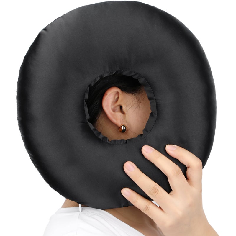 Heal n Hope Heal n Hope Silky Satin Piercing Pillow Ear Pillows Donut with Hole for Ear Pain CNH Piercing Pain Relief Sleeping Pressure Sore Side Sleepers Smooth Cooling Ear Guard Protector, Black  - Image 1