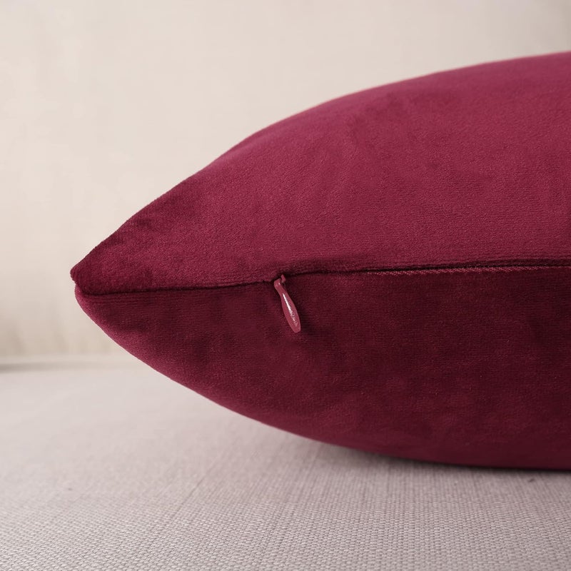 MZPSO Pack of 2, Velvet Super Soft Solid Decorative Square Throw Pillow Covers Set Cushion Case for Sofa Bedroom Car 18 x 18 Inch 45 x 45 cm, Wine Red - Image 5