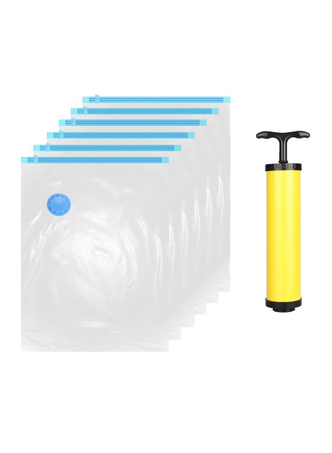 Loquat 6-Piece Vacuum Reusable Sealer Storage Bag With Suction Pump Clear/Blue/Yellow 50x70cm
