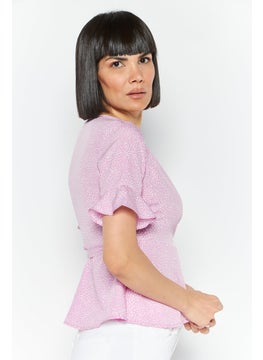 VERO MODA Women Surplice Neck Short Sleeves Allover Print Top, Light Purple  - Image 3