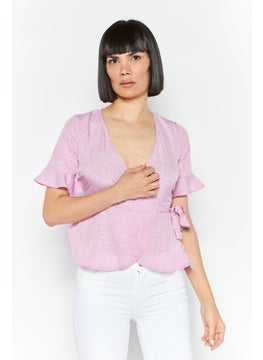 VERO MODA Women Surplice Neck Short Sleeves Allover Print Top, Light Purple  - Image 1