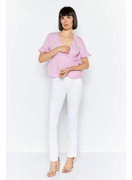VERO MODA Women Surplice Neck Short Sleeves Allover Print Top, Light Purple  - Image 4