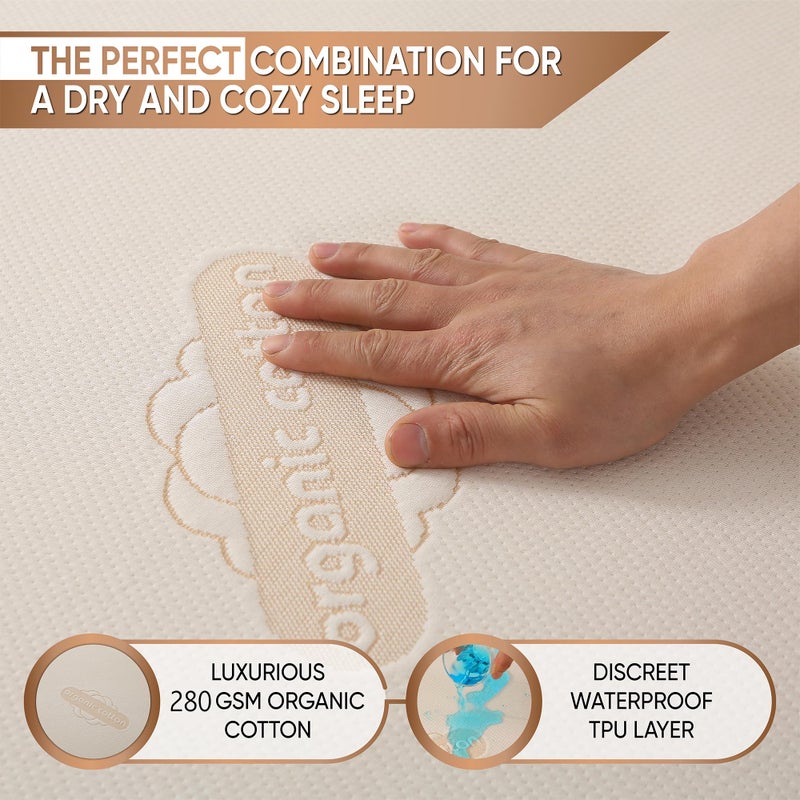 MATTSHIELD ORIGINAL 2-Pack Deluxe Organic Cotton Pillow Protectors - King - Certified Organic Cotton  Waterproof  Zippered Encasement  Soft Knit Fabric  Thick 280 GSM Cotton - Image 2