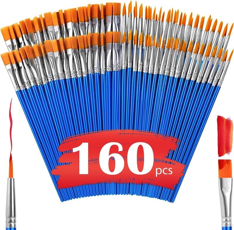 AROIC Small Paint Brushes Bulk160 Pcs Nylon Hair Paint Brushes for Kids with Flat and Round Pointed Acrylic Paint Brush SetsAcrylic Paint Brush for Classroom Oil Watercolor Face Painting Kits - Image 2