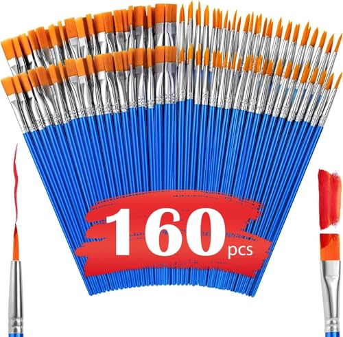 AROIC Small Paint Brushes Bulk160 Pcs Nylon Hair Paint Brushes for Kids with Flat and Round Pointed Acrylic Paint Brush SetsAcrylic Paint Brush for Classroom Oil Watercolor Face Painting Kits - Image 1