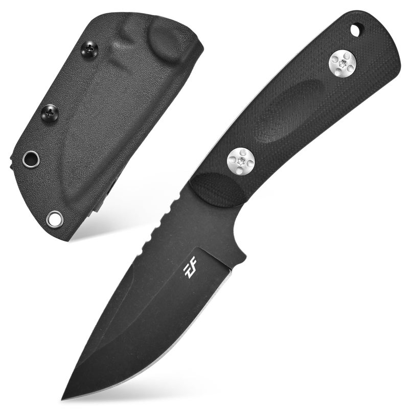 Eafengrow EF121 EDC Fixed Blade Knife D2 Blade Steel G10 Handle with Kydex Sheaths for Outdoor Activities Camping (Black) - Image 1