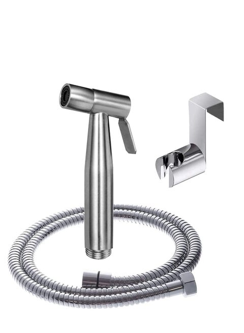 Toilet Bidet Spray Gun Handheld Self-Cleaning Shattaf Kit for Washroom and Bathroom Toilet Water Sprayer Silver