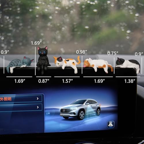 Kiofs Cat Car Interior Accessories Dashboard Decorations, Set of 5 Cute Car Dash Decor Rearview Mirror Ornament for Women Girl - Image 2