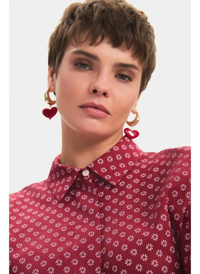 JUNE June Women Exclusive Wide Fit Red Floral Patterned Cotton Shirt Red