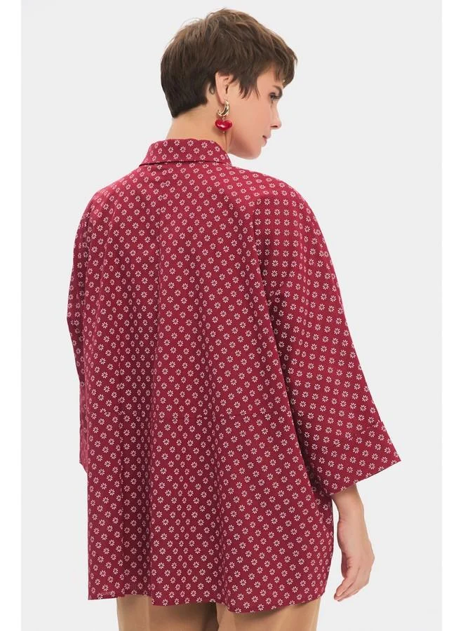 JUNE June Women Exclusive Wide Fit Red Floral Patterned Cotton Shirt Red