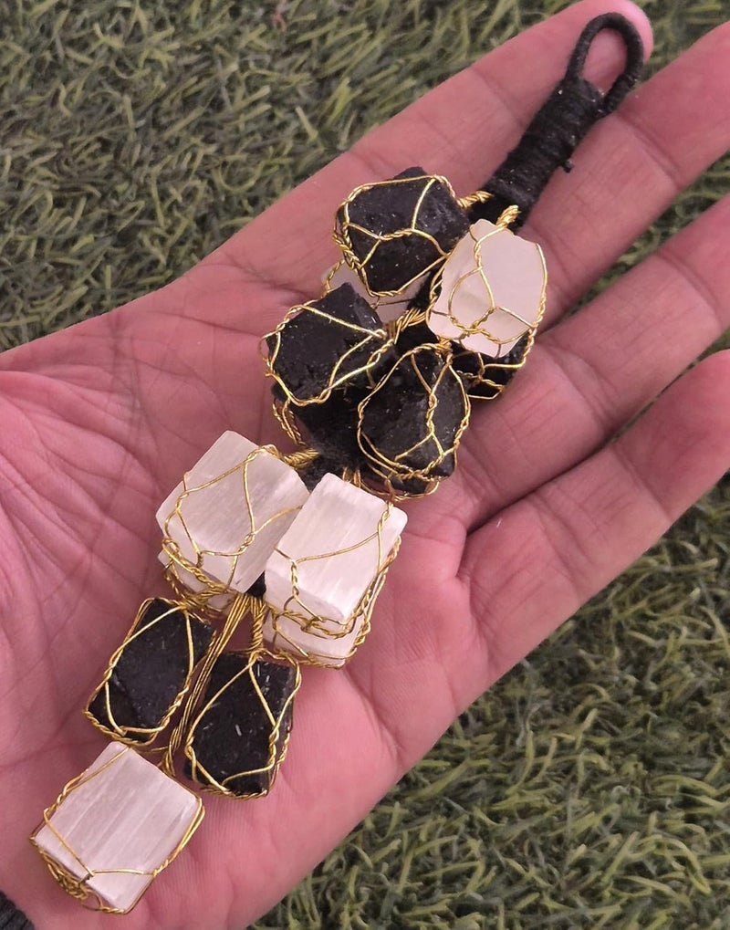 DT DECTONE Handcrafted Crystal Door Hanging with Black Tourmaline and Selenite, Gold Wire-Wrapped, 5 inches Height, Door Hanging, Protection from Evil Eye, Nazar Battu for Home Entrance - Image 4