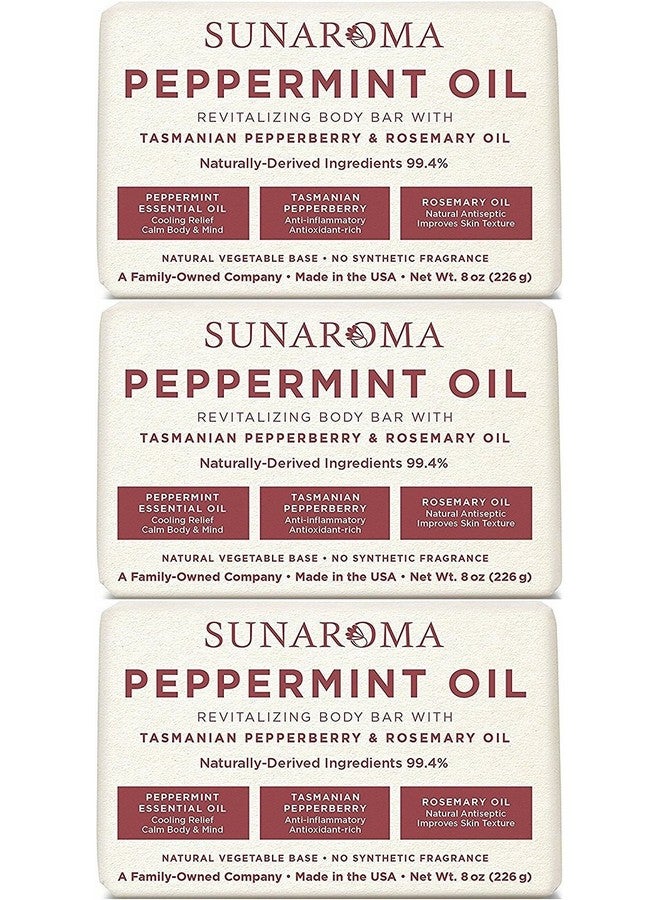 Sunaroma Peppermint Oil & Rosemary Body Bar Soap, 8 Ounce (Pack of 3) - Image 1