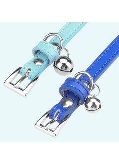 PUPTECK PUPTECK 2 PCS Soft Leather Cat Kitten Collar with Bells Adjustable for Girl Boy Cats Puppy - Pale Turquoise, Navy Blue  - Image 2